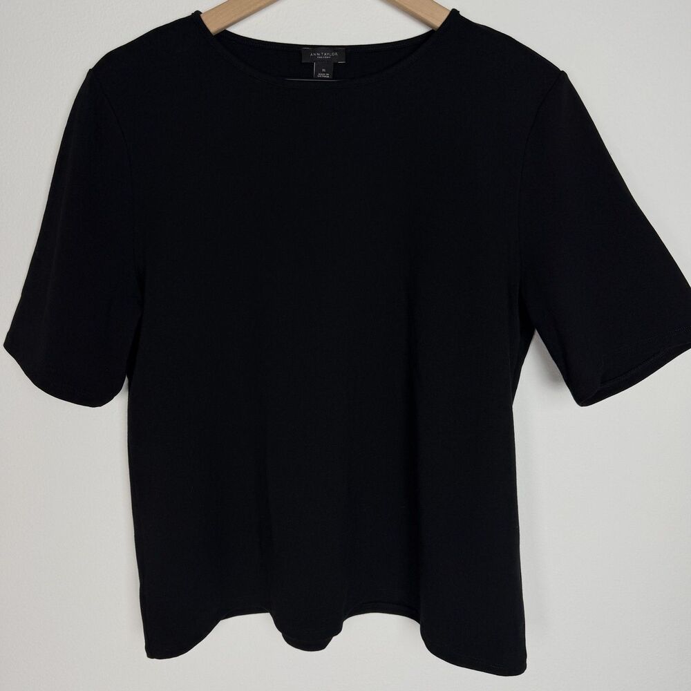 Ann Taylor Factory Shirt Womens XL Black Crew Neck Short Sleeve Jersey Top